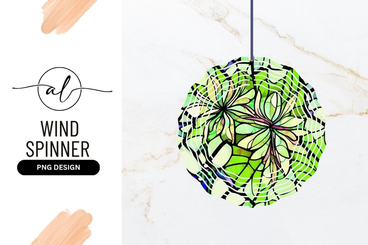 Green Floral Round Wind Spinner Art