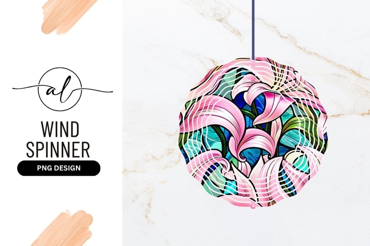 Pink Lily Stained Glass Round Wind Spinner
