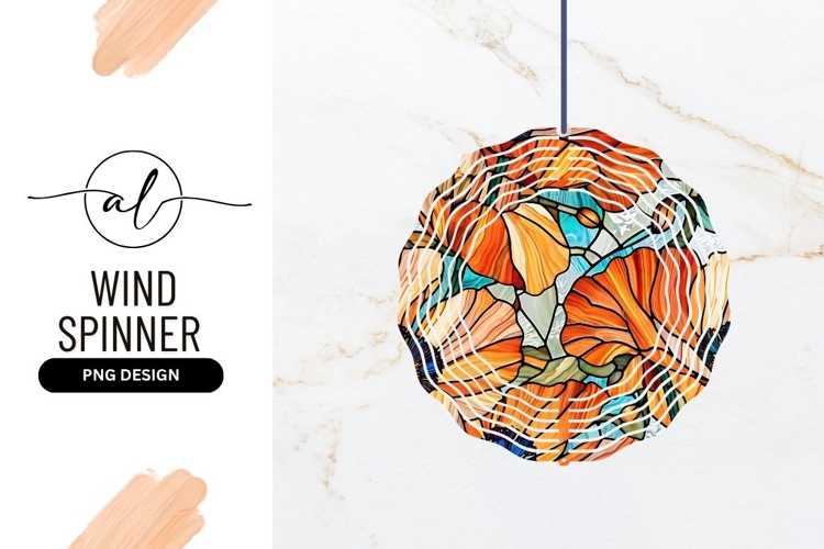 Orange Flowers Stained Glass Round Wind Spinner