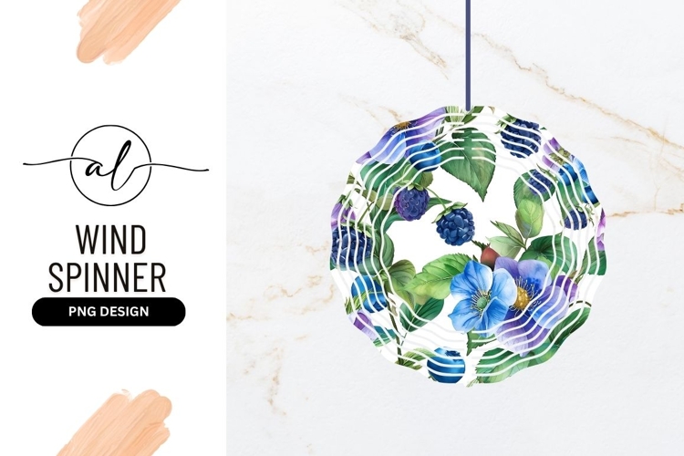 Watercolor Floral Pattern with Blue Flowers Blackberries