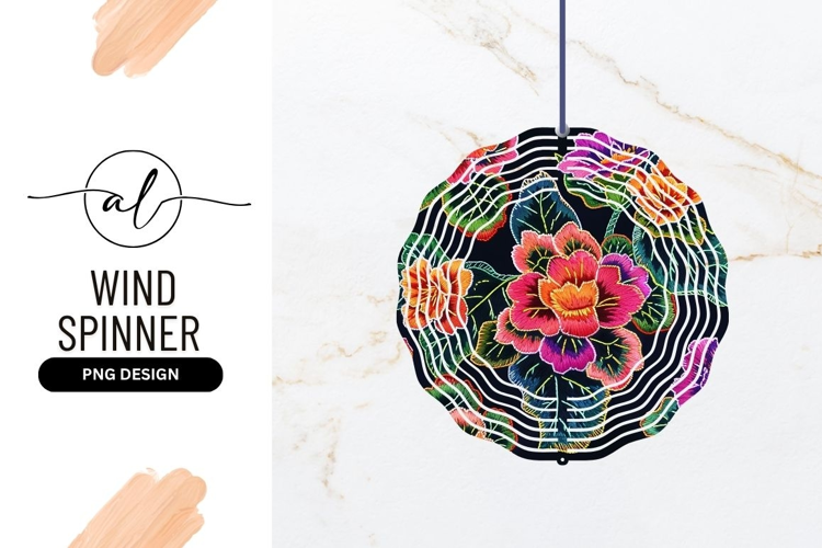 Embroidered Floral Pattern with Colorful Flowers and Green