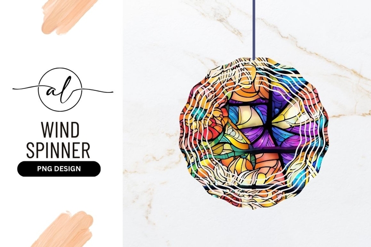 Floral Stained Glass Wind Spinner Round Png