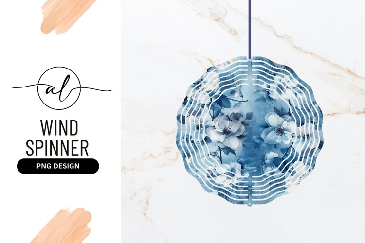 Blue Floral Pattern Round Wind Spinner Png