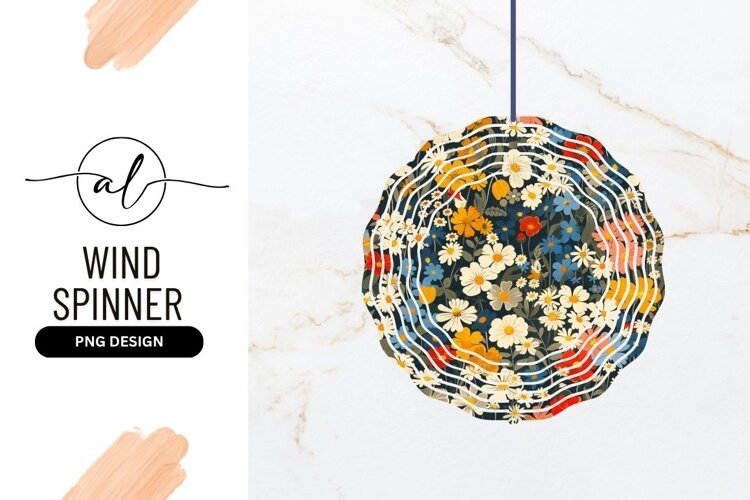 Colorful Floral Pattern Wind Spinner Round Png example image 1
