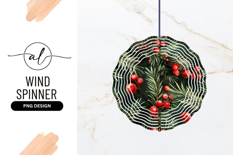 Watercolor Christmas Pine Branches And Red Berries example image 1
