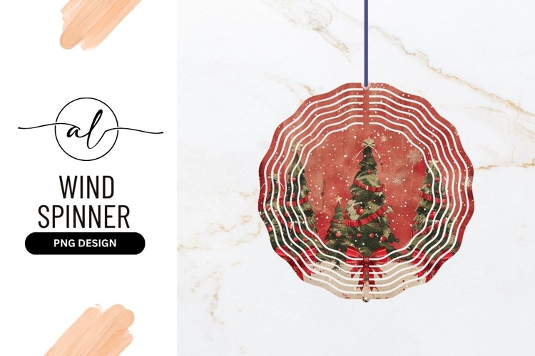 Watercolor Christmas Trees Red Background Wind Spinner