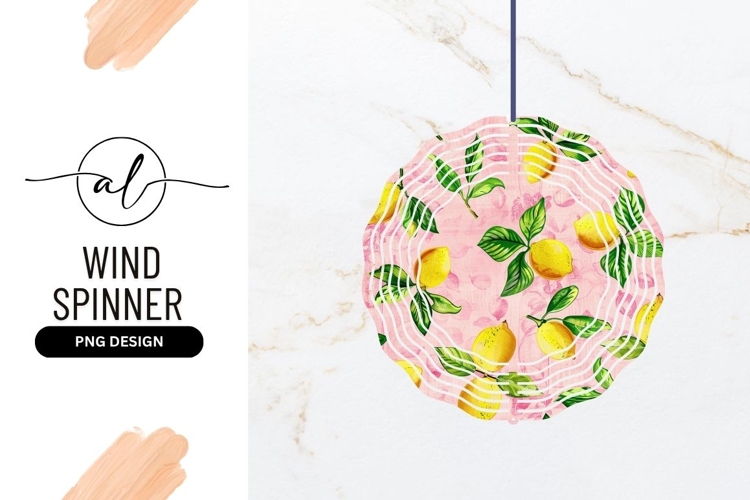 Lemons And Leaves Pattern Pink Background Wind Spinner Round