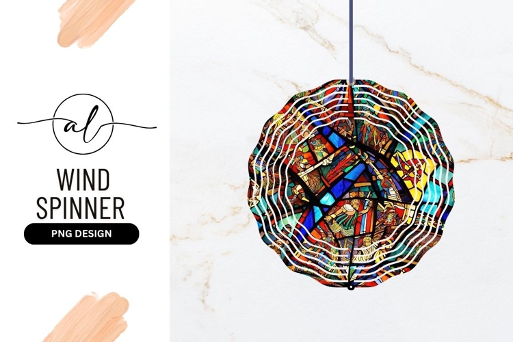 Colorful Stained Glass Wind Spinner Round Png example image 1