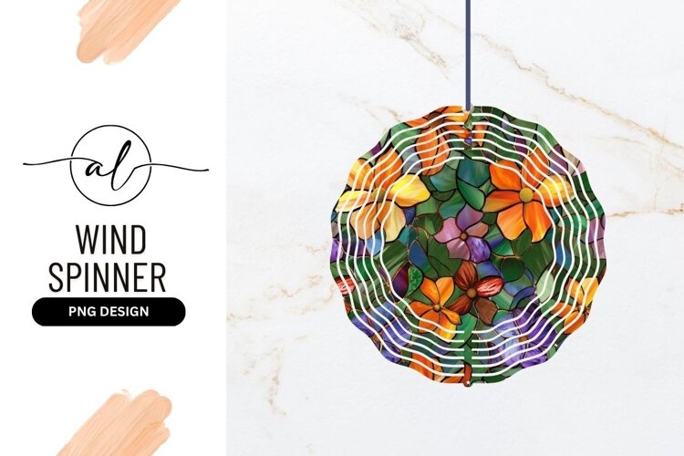 Floral Stained Glass Effect Wind Spinner Round example image 1