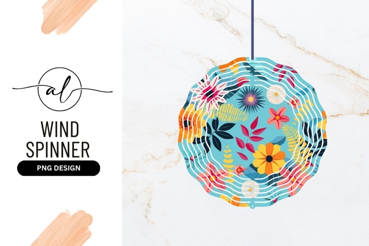 Colorful Floral Pattern Wind Spinner Round Png