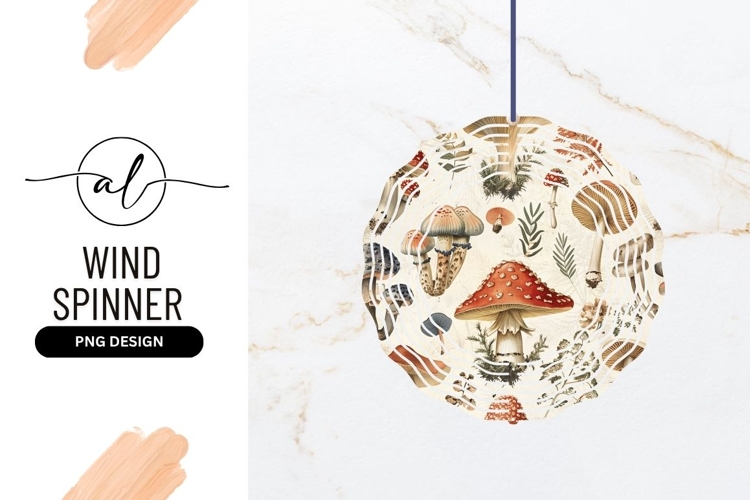 Botanical Mushroom Illustration Wind Spinner Round Png