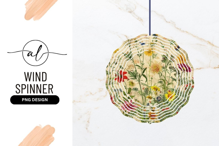 Vintage Flowers With Stems Illustration Wind Spinner Round