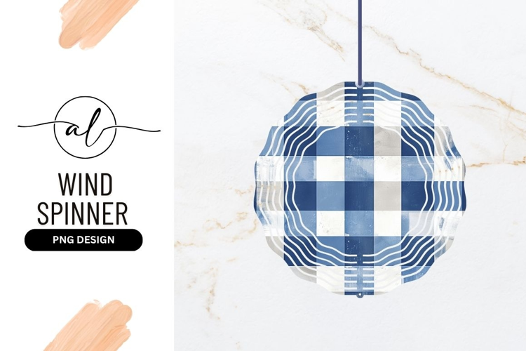 Blue And White Checkered Wind Spinner Round