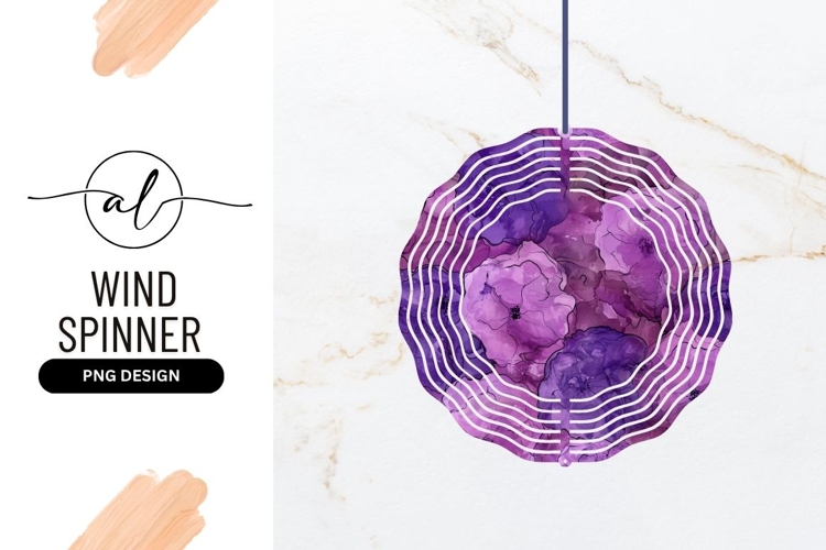 Purple Floral Ink Art Wind Spinner Round