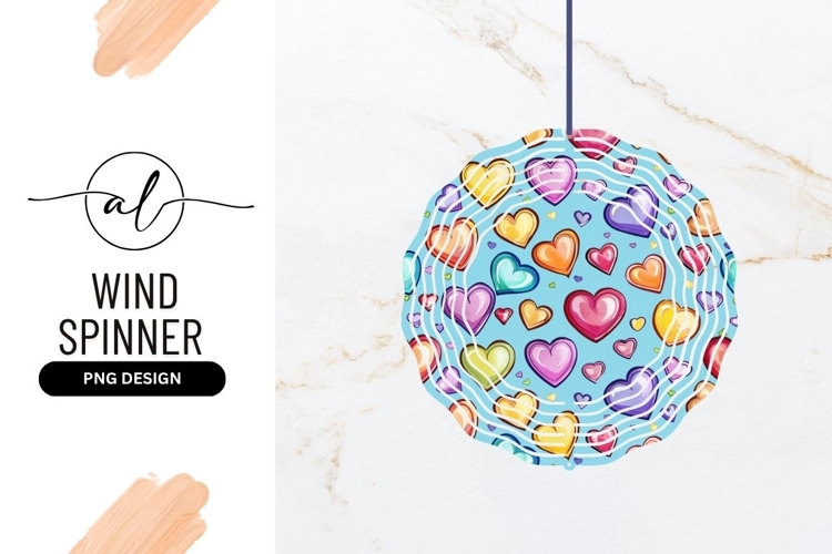 Colorful Heart Pattern on Light Blue Background Wind Spinner