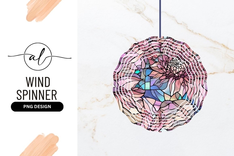 Stained Glass Style Flower Wind Spinner Round Png example image 1