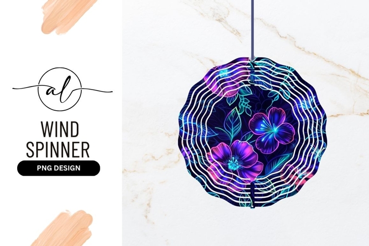 Neon Floral Pattern with Purple and Blue Flowers and Leaves