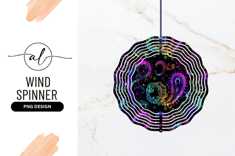 Colorful Paisley Pattern on Black Background Wind Spinner