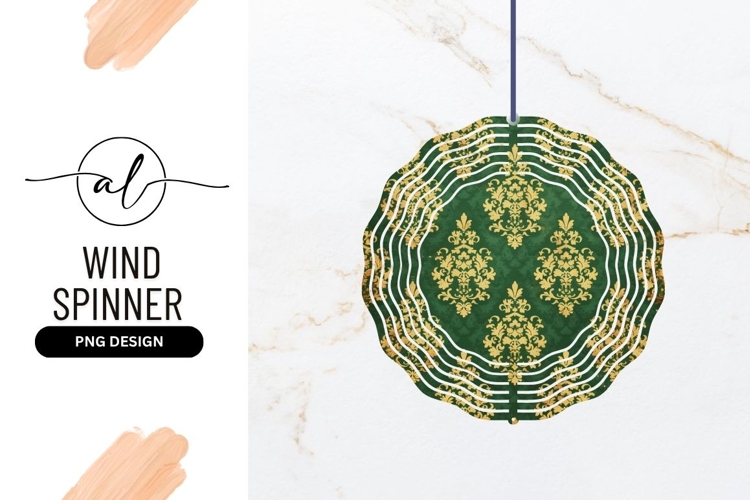 Gold Damask Pattern on Green Background with Grunge Texture
