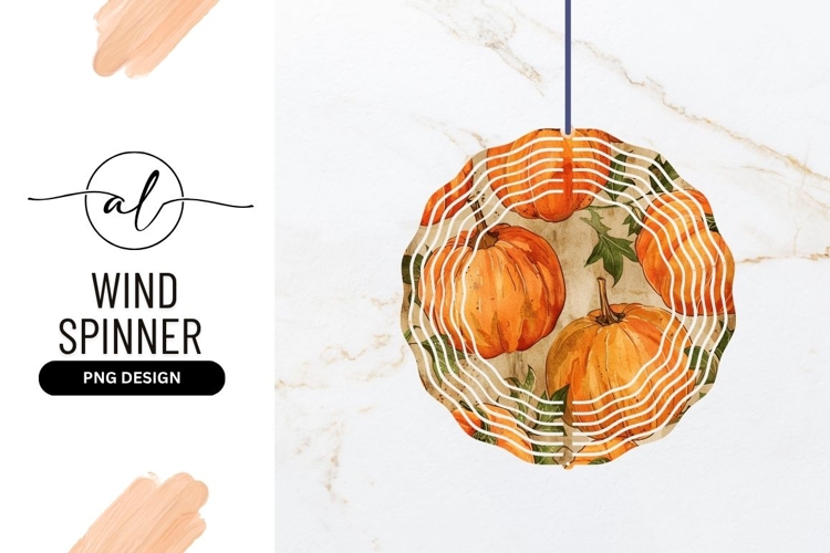 Watercolor Pumpkins and Green Leaves on Beige Background