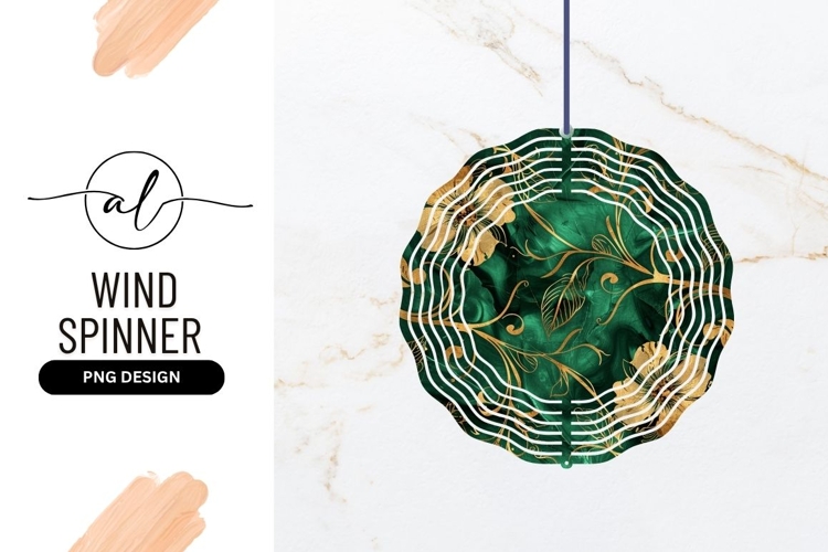 Gold Floral Pattern on Emerald Green Background Wind Spinner