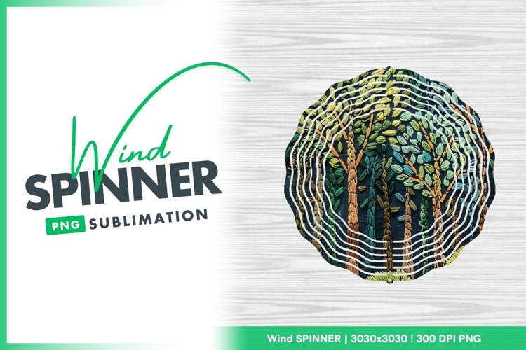 Forest Trees Design on Wood Wind Spinner Round Png