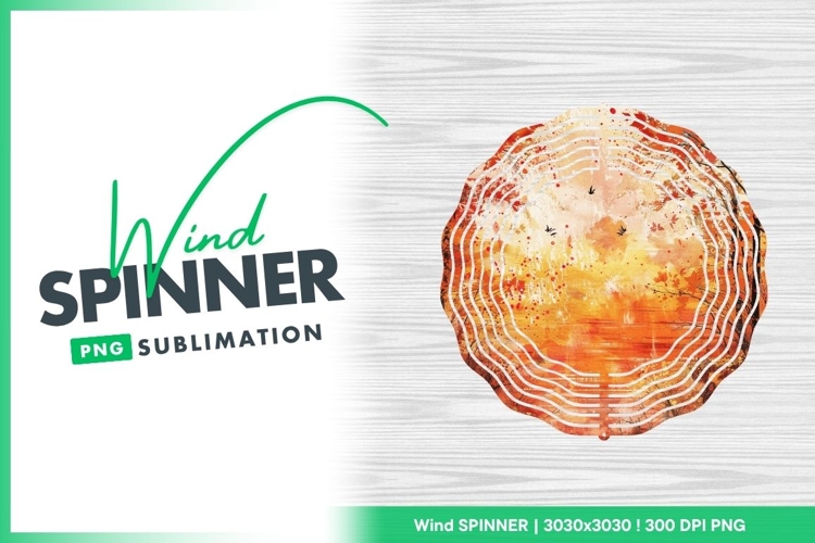 Sunset Landscape and Wind Spinner Round Png Design
