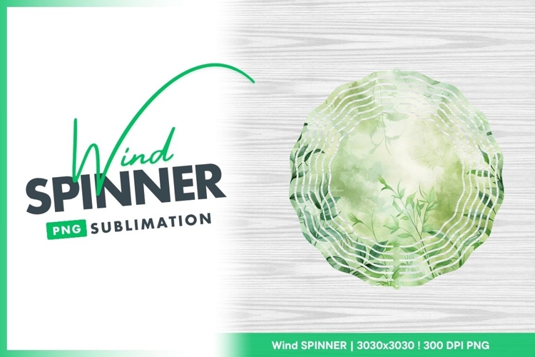 Greenery and White Wood Wind Spinner Round Png