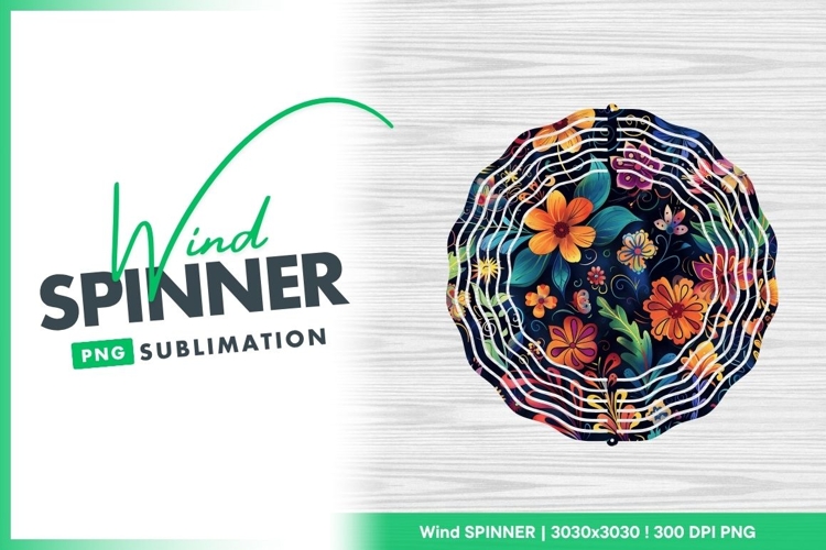 Floral Wind Spinner Round Png Design