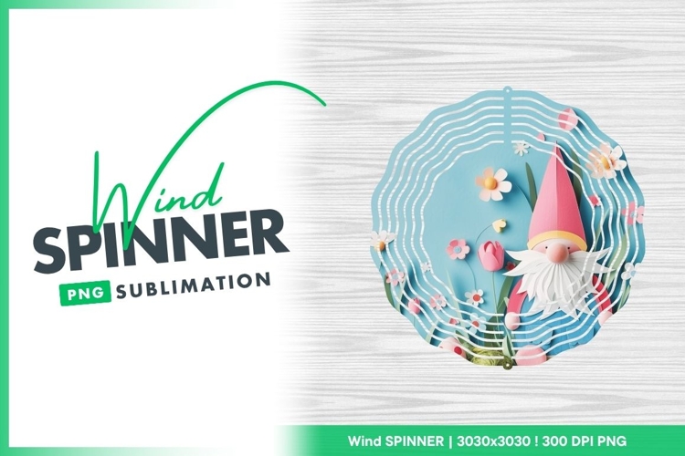 Gnome and Flowers on Blue Wind Spinner Round Png