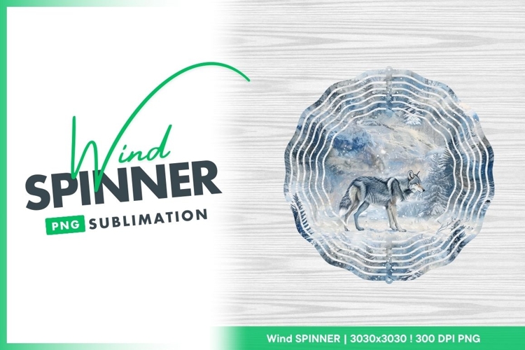 Wolf in snowy watercolor winter forest scene wind spinner