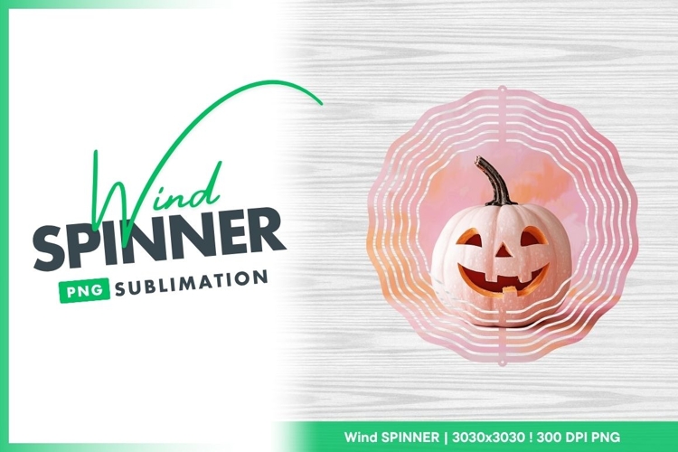 Carved White Pumpkin with Black Stem on Pink Wind Spinner