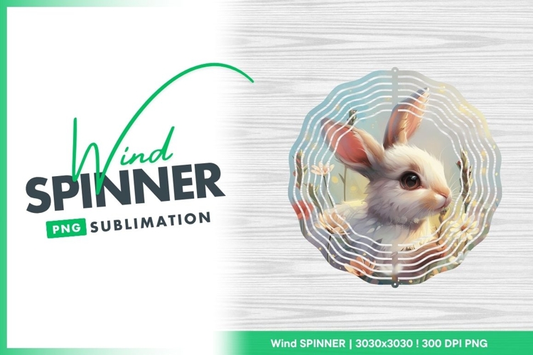 Watercolor Illustration of a White Rabbit Wind Spinner