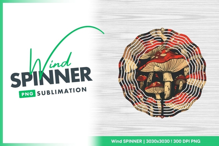 Red and White Spotted Mushrooms on Black Wind Spinner