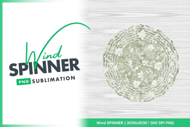 Floral Pattern in Sage Green and White with Wind Spinner
