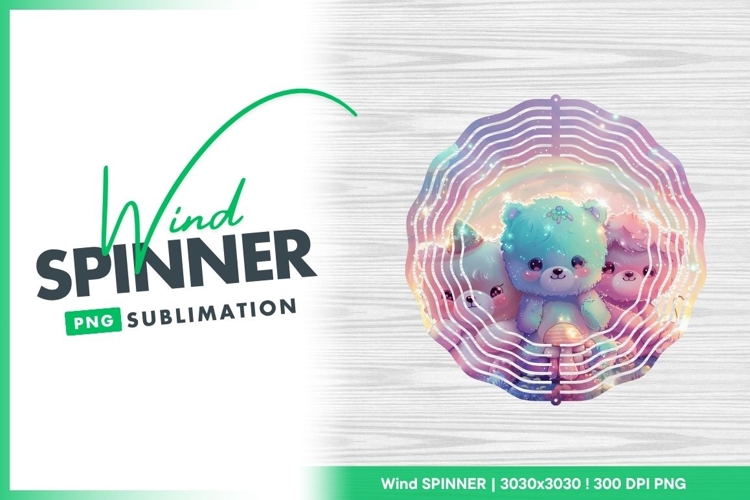 Three Pastel Teddy Bears with Rainbow and Wind Spinner