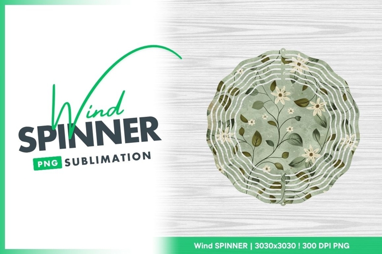 Floral Pattern with White Flowers Green Leaves Wind Spinner