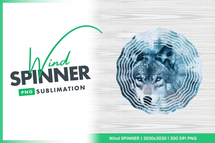 Winter wolf watercolor landscape with wind spinner