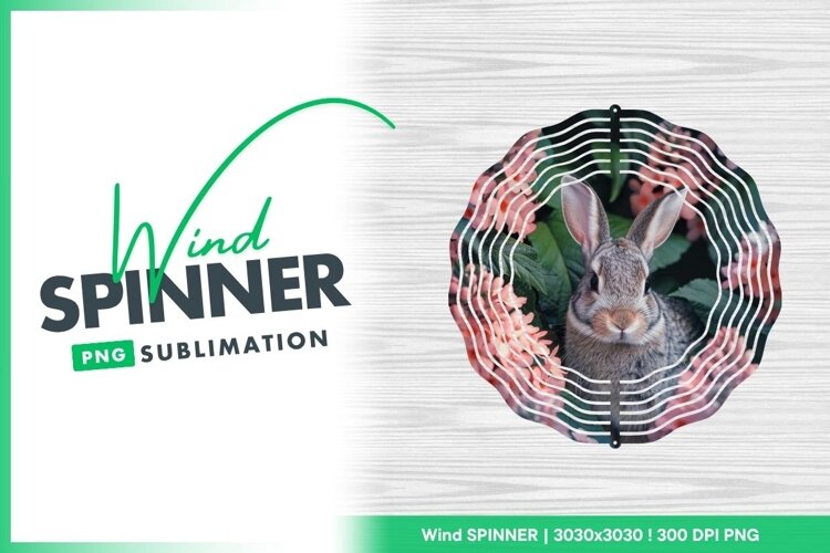 Adorable Rabbit Surrounded by Pink Flowers Wind Spinner example image 1