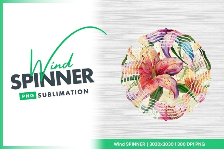 Watercolor Lily Floral Pattern with Pink Wind Spinner