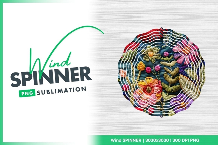 Colorful Embroidered Floral Pattern on Wind Spinner