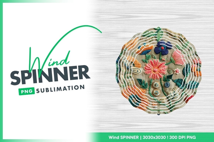 Embroidered Floral Design with Orange Pink Wind Spinner