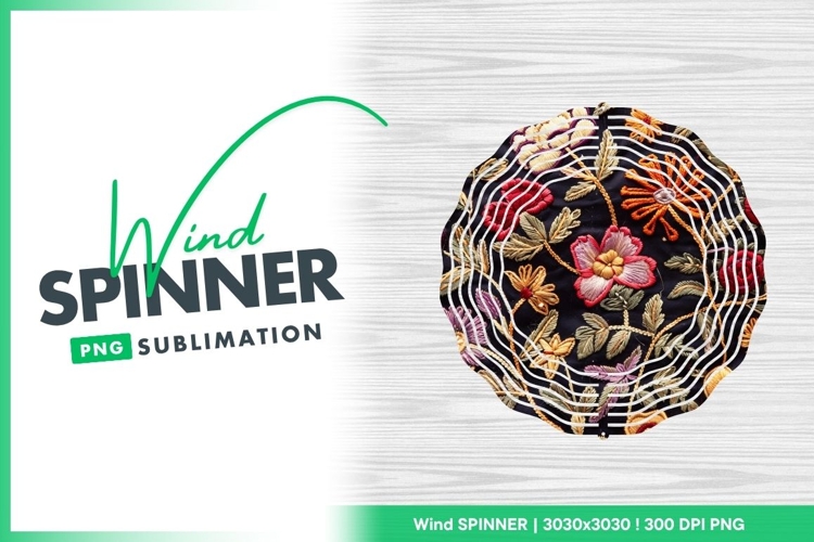 Embroidered Floral Pattern on Dark Fabric Wind Spinner