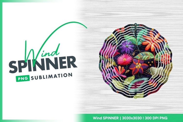 Embroidered Floral Pattern with Colorful Wind Spinner