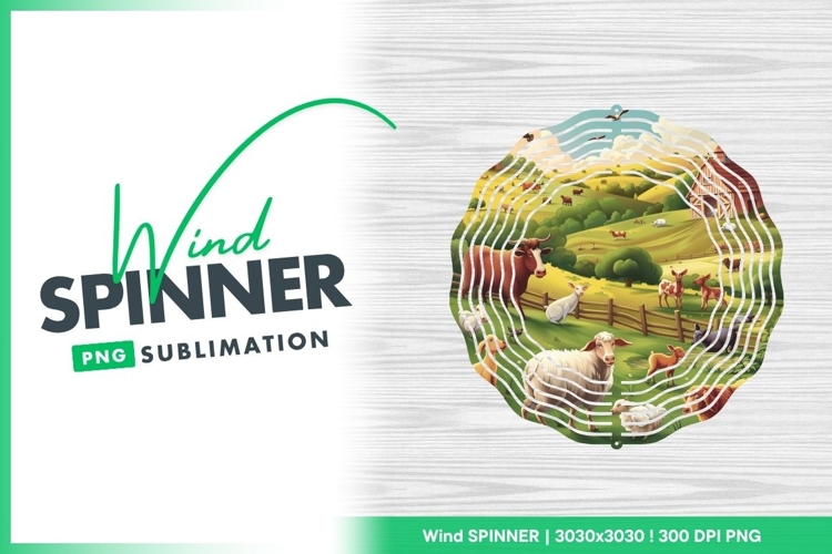 Cartoon Farm Scene with Cows Sheep Goats Barn Wind Spinner