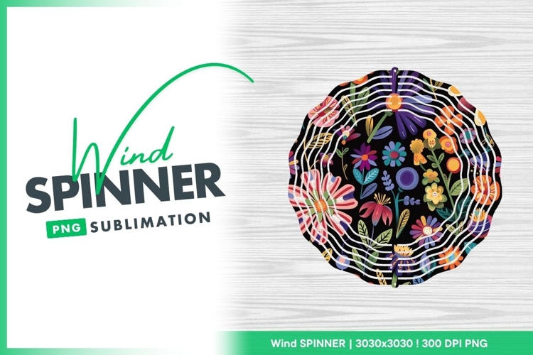 Colorful Floral Pattern on Black Background Wind Spinner