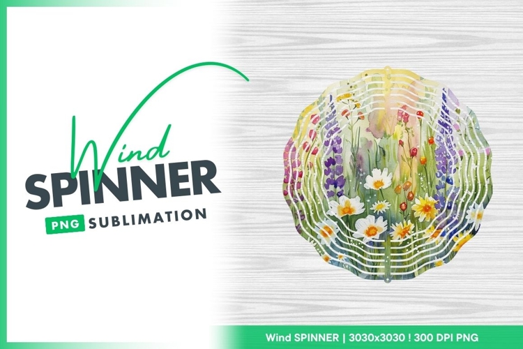 Watercolor Meadow Flowers Illustration with Wind Spinner