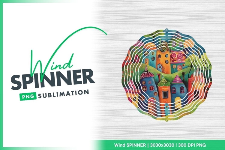 Colorful Whimsical Houses on Rolling Green Wind Spinner