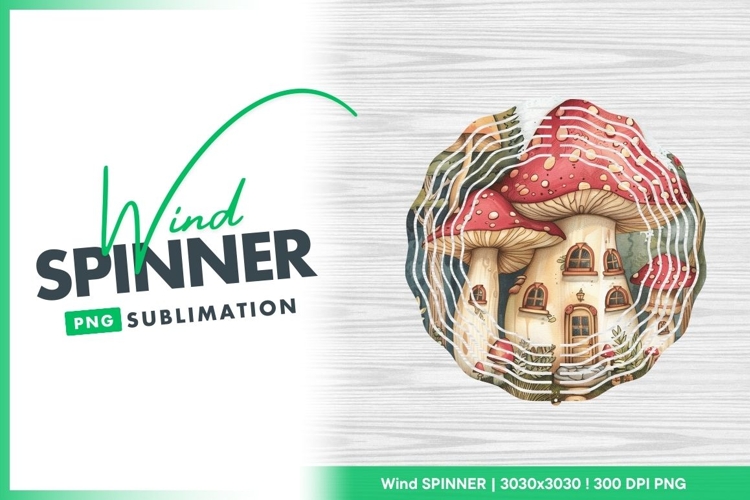 Watercolor Mushroom House Illustration with Wind Spinner