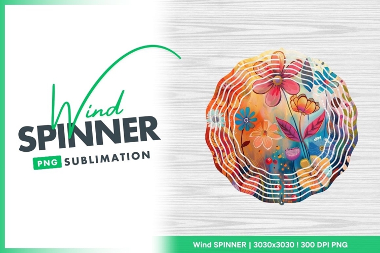 Colorful Floral Illustration with Orange Pink Wind Spinner
